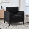 Wide Modern Farmhouse Performance Accent Chair With Black Legs, Wood Base Reading Armchair Single Sofa With 2 Bolster Pillows For Living Room Offices And Lounge - Black - Image 3