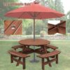 8 Person Wooden Picnic Table, Outdoor Camping Dining Table With Seat, Garden, Diy With 4 Built-In Benches, 2220Lb Capacity - Brown - Image 4