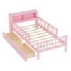 Twin Size Bed With Headboard Storage Rack, 2 Under Bed Drawers, 3 - Side Guardrails For Safety And Security - Pink - Image 10