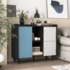 Modern Sideboard Buffet Cabinet With Red Doors And Unique Panel Styling - Black - Image 2