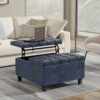 Harrison - Small Square Coffee Table Storage Ottoman - Blue - Image 4
