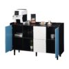 Modern Sideboard Buffet Cabinet With Doors And Unique Panel Styling - Black / Blue - Image 14