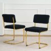 Modern Simple Light Luxury Dining Chair With Metal Legs, Teddy Material, (Set of 2) - Black - Image 4