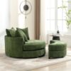 360° Swivel Accent Barrel Chair With Storage Ottoman & 4 Pillows, Modern Chenille Leisure Chair Round Accent For Living Room - Green - Image 9