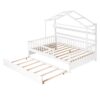 Full Size House Bed With Twin Size Trundle, Kids Bed With Shelf - White - Image 6