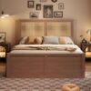 Queen Wood Storage Platform Bed With 4 Drawers Rattan Headboard - Antique Natural - Image 4