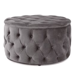 Modern Velvet Ottoman Footstool With Plush Cushioning - Gray
