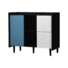 Modern Sideboard Buffet Cabinet With Red Doors And Unique Panel Styling - Black - Image 19