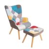 Accent Chair With Ottoman, Living Room Chair And Ottoman Set, Comfy Side Armchair For Bedroom, Creative Splicing Cloth Surface - Colorful - Image 7