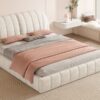 Queen Size Upholstered Platform Bed, Polyester - Beige - Image 15