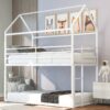 Twin Over Twin Bunk Bed, House With Frame Built-In Ladder, No Box Spring Needed - White - Image 8