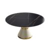 59.05" Modern Artificial Stone Round Carbon Steel Base Dining Table, Can Accommodate 6 People - Black / White - Image 8