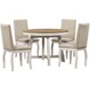 5 Piece Farmhouse Dining Table Set Wood Round Extendable Dining Table And 4 Upholstered Dining Chairs - Oak Natural / Antique White - Image 16