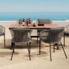7 Pieces Patio Dining Set, All-Weather Outdoor Furniture Set With Dining Table And Chairs, Acacia Wood Tabletop, Metal Frame, For For Garden, Backyard, Balcony - Gray - Image 11