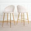 Elegant Shell Shape Off White Velvet Bar Chair Plated Metal Legs For Coffee Shops And Restaurants (Set of 2) - Gold - Image 4