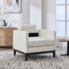 Wide Modern Farmhouse Performance Accent Chair With Black Legs, Wood Base Reading Armchair Single Sofa With 2 Bolster Pillows For Living Room Offices And Lounge - Ivory - Image 9