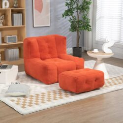 Fluffy Bean Bag Chair, Comfortable Bean Bag For Adults And Children, Super Soft Lazy Sofa Chair With Memory Foam And Ottoman, Indoor Modern Focus Bean Bag Chair For Living Room, Bedroom, Apartment - Red
