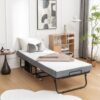 Folding Bed Cot With Mattress, Foldable Metal Frame Bed For Guest With Memory Foam Mattress On Wheels, Saving Space Rollaway Bed - Black - Image 11
