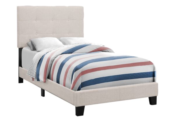 Twin Size Bed, Upholstered, Frame Only, Transitional - Beige