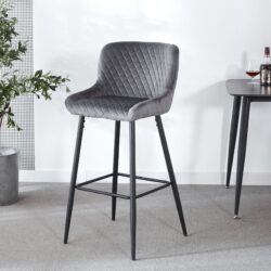 Counter Height Bar Stool, Metal Legs, Velvet Upholstered For Pub, Restaurant, Kitchen Island (Set of 2) - Black / Dark Gray