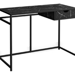 Computer Desk For Home Office, Laptop, Storage Drawer, Marble Look Contemporary & Modern - Black