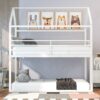 Twin Over Twin Bunk Bed, House With Frame Built-In Ladder, No Box Spring Needed - White - Image 9