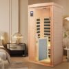 Low Emf Front Door With Heating Panel 1 People Hemlock Far Infrared Indoor Sauna Room - Natural - Image 8