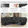 Manual Reclining Sectional Sofa Set L Shaped Symmetrical Motion Sofa Corner Couch Sets With Storage Boxes, 4 Cup Holders And LED Light Strip For Living Room - Black - Image 7