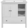 Bathroom Vanity With Sink, Bathroom Storage Cabinet With Doors And Drawers, Solid Wood Frame, Ceramic Sink - White - Image 13