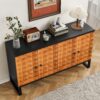 Modern Buffet Cabinet With Storage Space, Retro Style 4 Door Wooden Storage Cabinet, Multifunctional Decorative Cabinet With Geometric Patterns, Suitable For Living Room, Dining Room, Entrance - Orange / Yellow - Image 7
