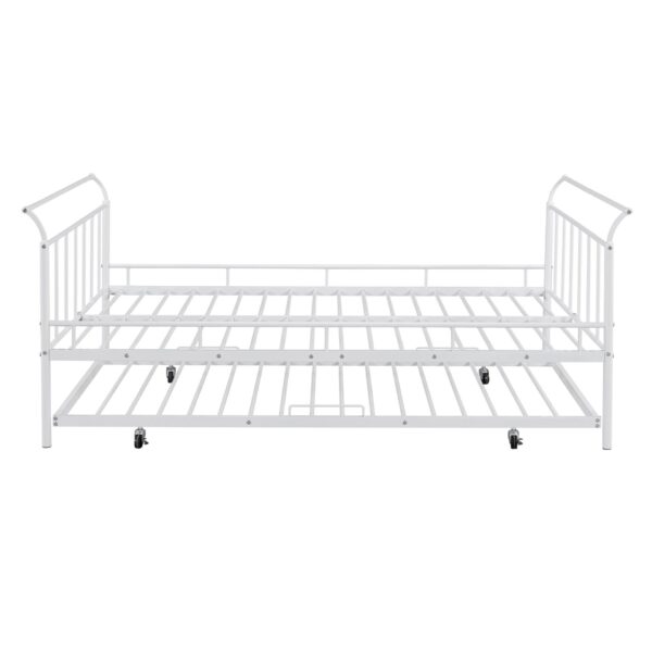 Full Size Daybed With Curved Handle Design And Twin Size Trundle - White
