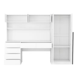 2 Door Storage Desk Wardrobe For Bedroom With Shelves And Drawers - White