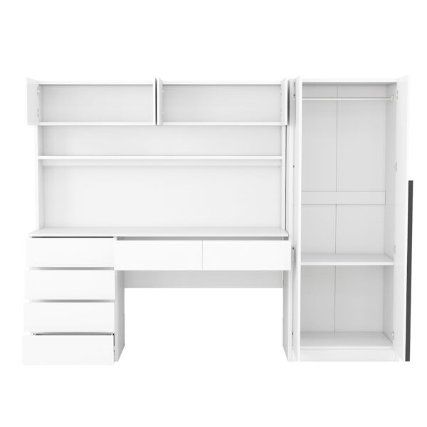 2 Door Storage Desk Wardrobe For Bedroom With Shelves And Drawers - White