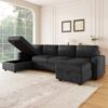Convertible U Shaped Sectional Sofa With Storage Chaise Lounges And USB Ports - Black - Image 11
