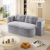 2 In 1 Foldable Sofa Plush Corduroy Sofa Convertible Floor Sofa Bed Deep Seating With Multi Functional Blanket Suitable For Living Rooms - Light Gray - Image 4