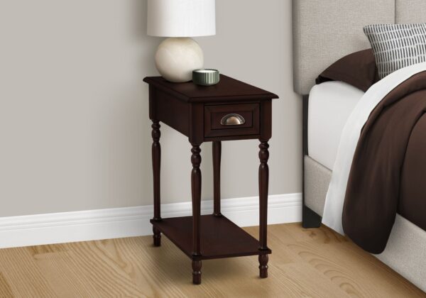 Accent Side Table, 2 Tier, Storage Drawer, Traditional - Cherry