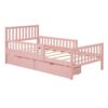 Twin Size Platform Bed With Guardrails On Both Sides And 2 Storage Drawers - Pink - Image 4