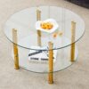 Contemporary Minimalist Double Layer Tempered Glass Coffee Table - Gold / Transparent - Image 2