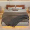King Size Floating Bed With LED Lights Underneath, Modern King Size Low Profile Platform Bed With LED Lights - Gray - Image 4
