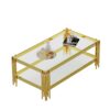 Top And Bottom Double Layer Tempered Glass Coffee Table And Mirror Finished Stainless Steel Frame - Gold - Image 8
