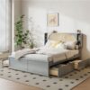 Queen Size Headboard Bed With 2 Drawers And Trundle - Gray - Image 12