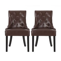 Cheney - Contemporary Dining Chair (Set of 2) With Tufted Diamond Stitching And Sloped Arms - Dark Brown