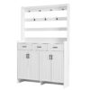Minimalist 4 Door Shoe Cabinet With Coat Rack, Spacious Top, 3 Drawers, 8 Shelves, Metal Hooks And Handles For Hallway - White - Image 18