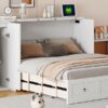 Queen Size Murphy Bed With USB Port, Large Drawer, And Wardrobe / Desk Combo Versatile Cabinet Bed - White - Image 22
