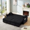3 In 1 Convertible Sleeper Sofa Bed, Modern Fabric Loveseat Futon Sofa Couch Pullout Bed, Small Love Seat Lounge Sofa Reclining Backrest, Pillows, Pockets, Home Furniture For Living Room - Black - Image 5