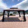 13 X 10 Ft Patio Gazebo Tent With Ventilated Double Roof And Mosquito Net - Brown - Image 9