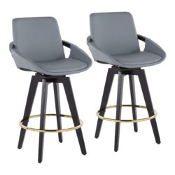 Cosmo - Contemporary Fixed Height Counter Stool With Swivel With Round Footrest (Set of 2) - Black / Gray