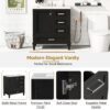 Bathroom Vanity, Modern Bathroom Cabinet With Sink Combo Set, Bathroom Storage Cabinet With A Soft Closing Door And 3 Drawers, Solid Wood Frame - Black - Image 5