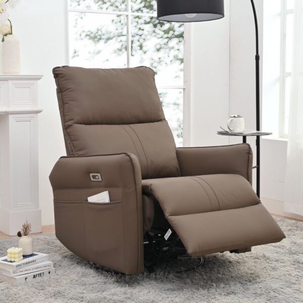 29.92" 270 Power Swivel Rocker Recliner Chair, Electric Glider Reclining Sofa With USB Ports, Power Swivel Glider, Rocking Chair Nursery Recliners For Living Room Bedroom - Brown