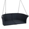 2 Person Hanging Seat, Rattan Woven Swing Chair, Porch Swing With Ropes - Black / White - Image 9